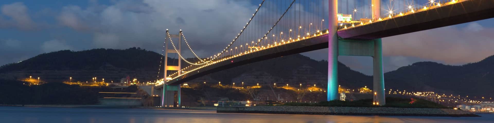 Night scene of famous Tsing Ma Bridge