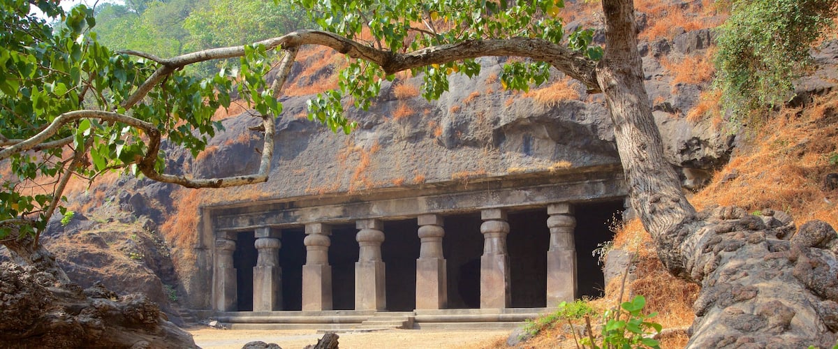 Elephanta Caves showing heritage elements and caves