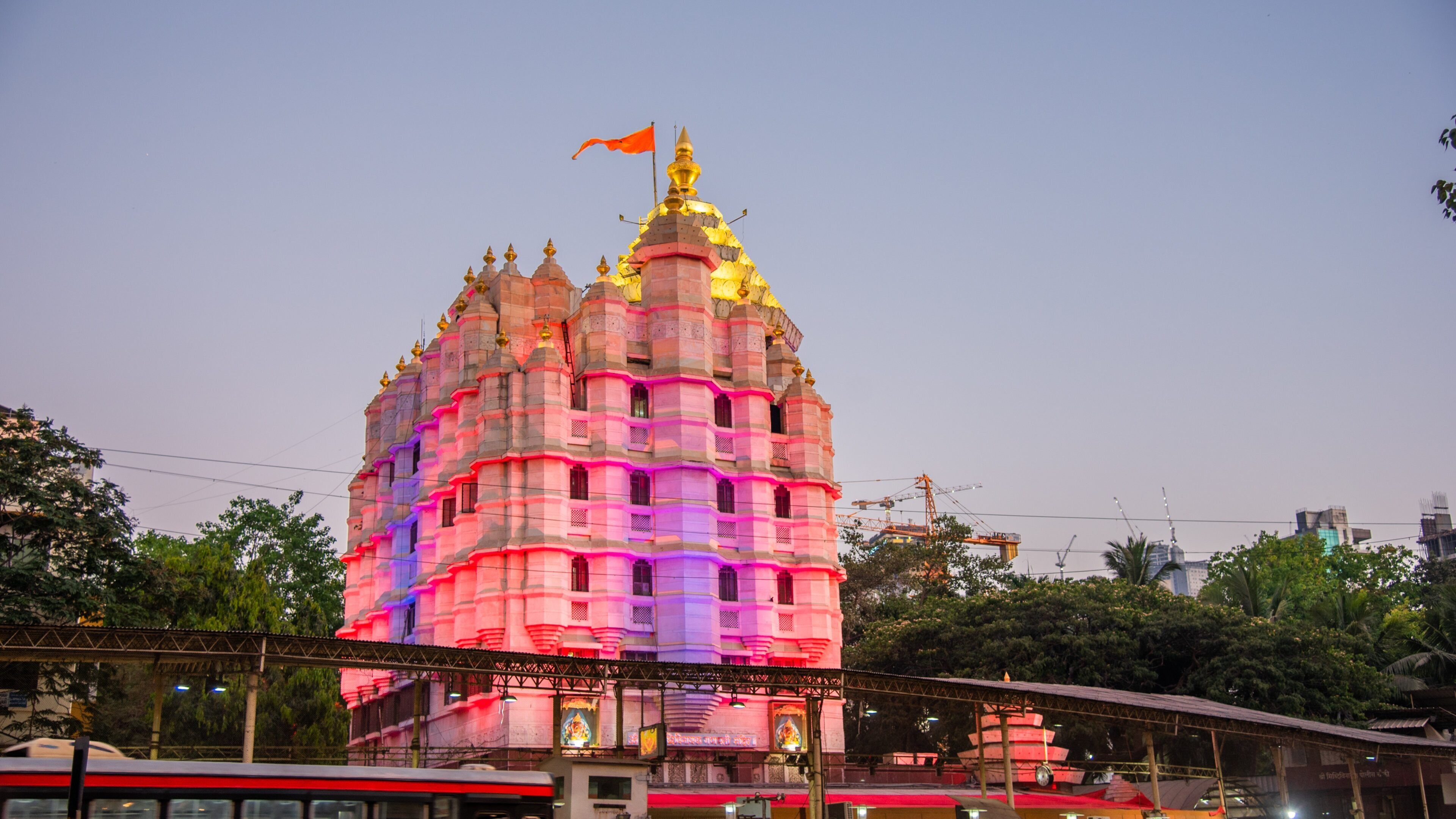 Siddhi Vinayak Temple showing heritage architecture and a sunset