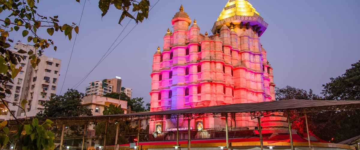 Siddhi Vinayak Temple showing night scenes and heritage elements