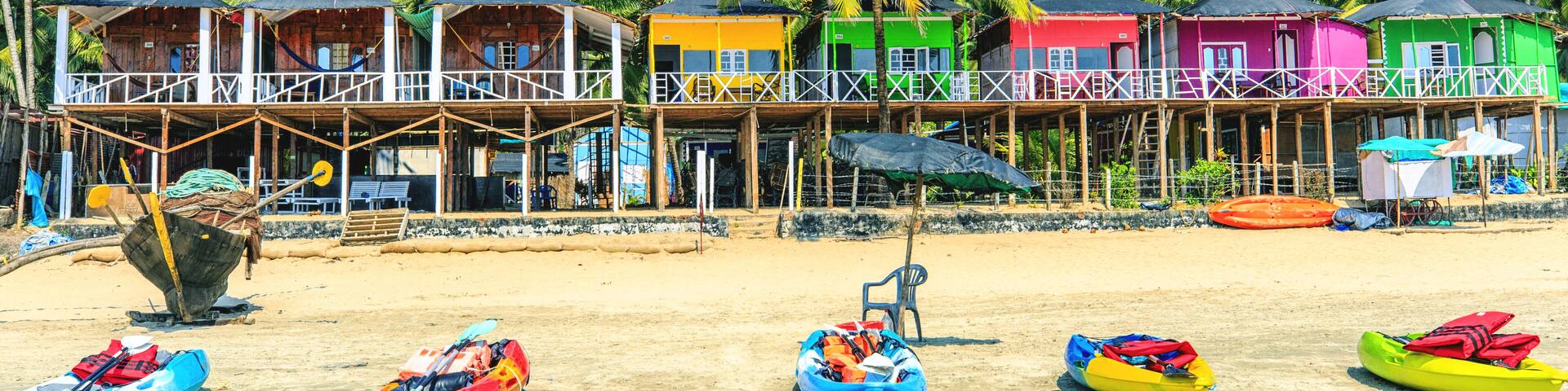 Colorful bungalows on Palolem beach, GOA, India; Shutterstock ID 761310913