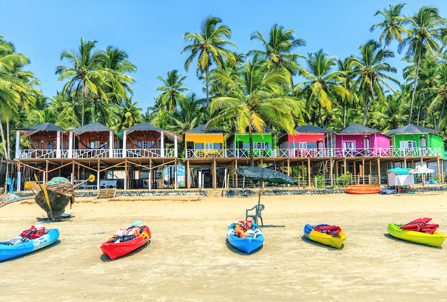 Colorful bungalows on Palolem beach, GOA, India; Shutterstock ID 761310913