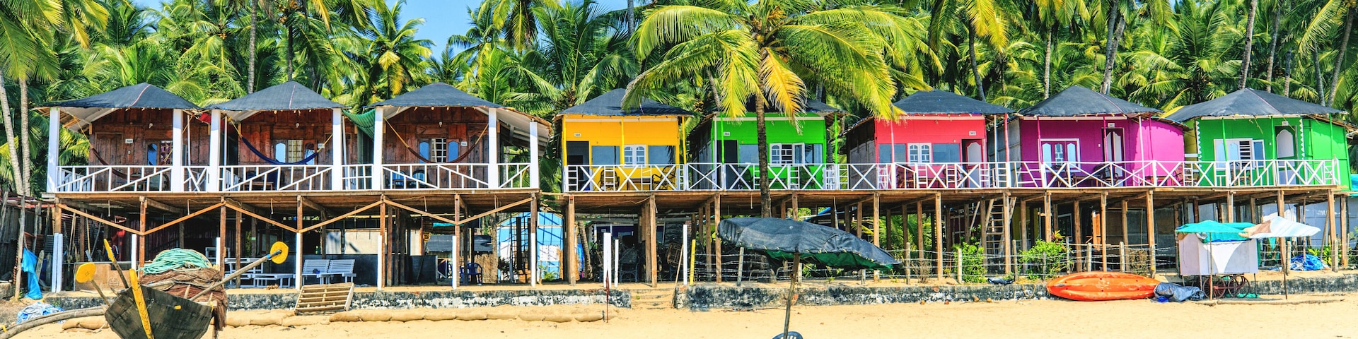 Colorful bungalows on Palolem beach, GOA, India; Shutterstock ID 761310913