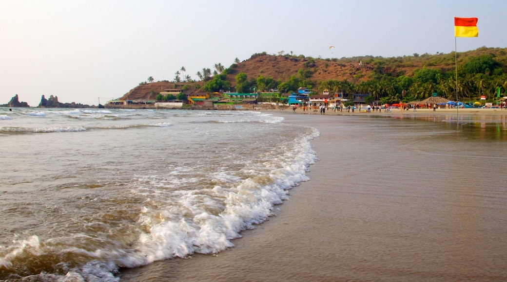 Arambol Beach which includes a sandy beach and a coastal town