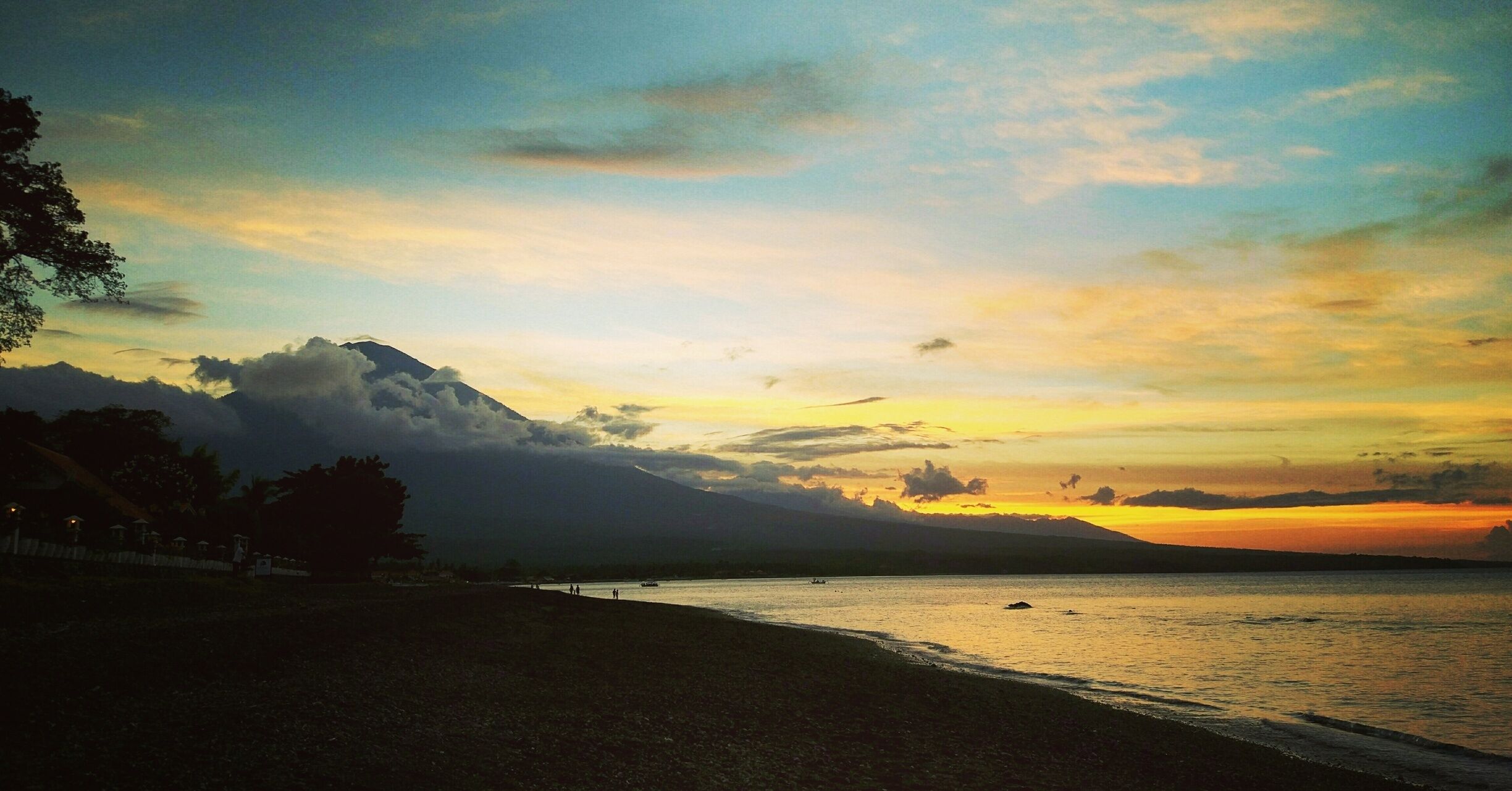 Sunset over Mount Agung volcano.  Exactly 12 hours of daylight/night-time here as so near the equator.