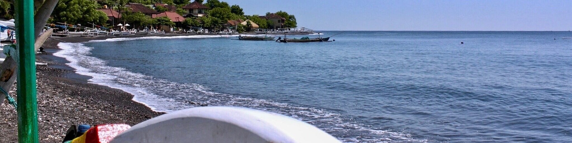 Amed Beach Indonesia ( Bali )
It’s quieter place of the island less crowded that the south with the black sand .
We are near from the volcano .
You can make of snorkel near the beach there is a nice seabed .