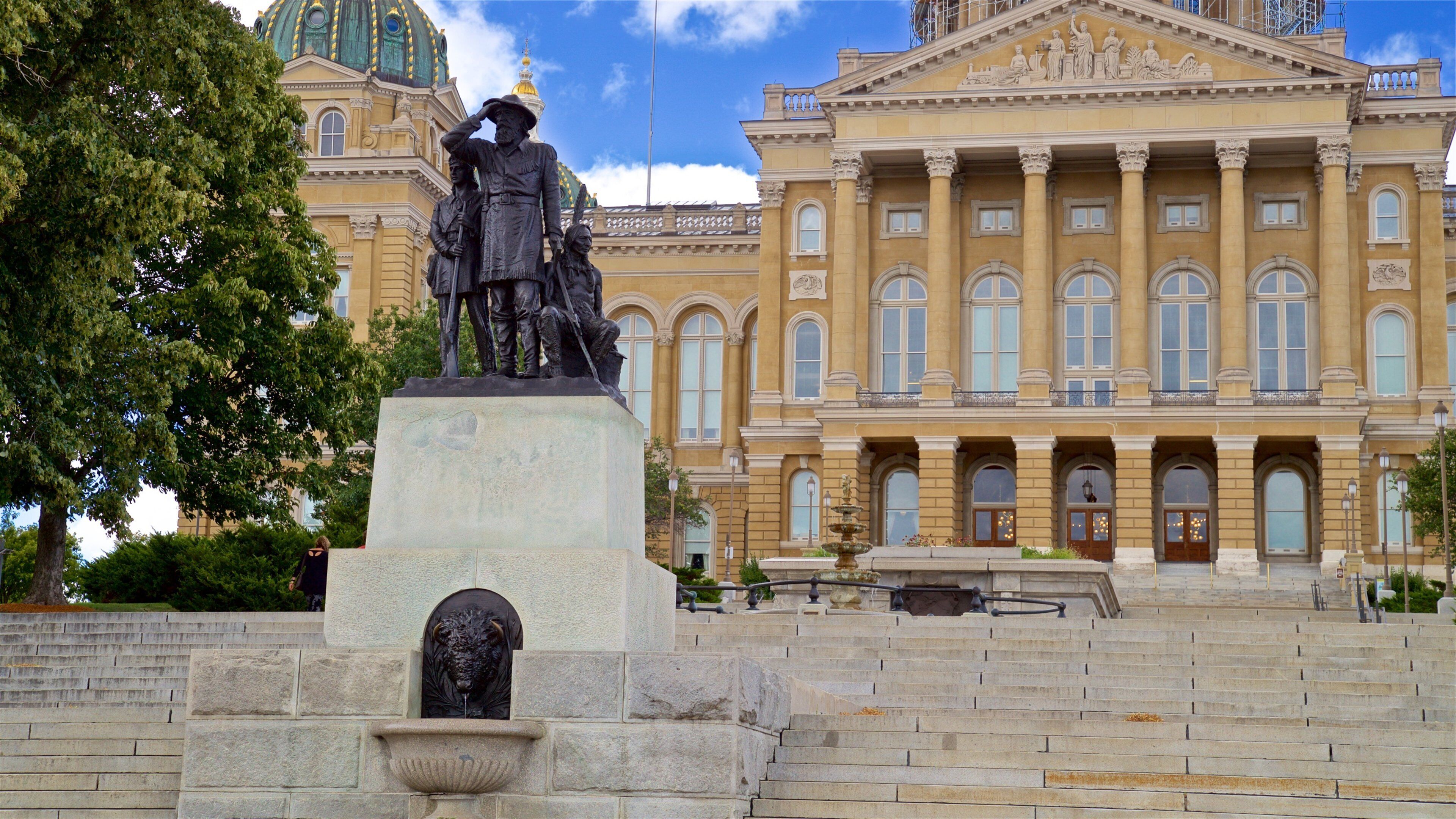 Iowa State Capitol Building featuring heritage architecture and a statue or sculpture