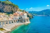 Atrani on Amalfi Coast, Italy. Aerial photo of famous city Atrani located on Amalfi Coast in Italy