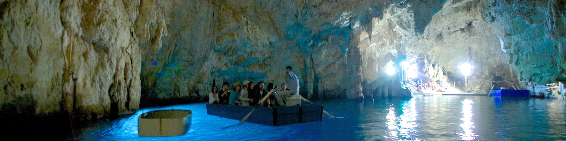 Emerald Grotto featuring interior views, caves and caving