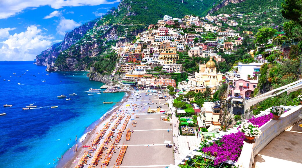 Positano Coastal Town Amalfi Coast 5K: Colorful Houses on Cliffs, Spiaggia Grande Beach and Turquoise Tyrrhenian Sea, UNESCO World Heritage Italy, Mediterranean Aesthetics Luxury Travel Destination