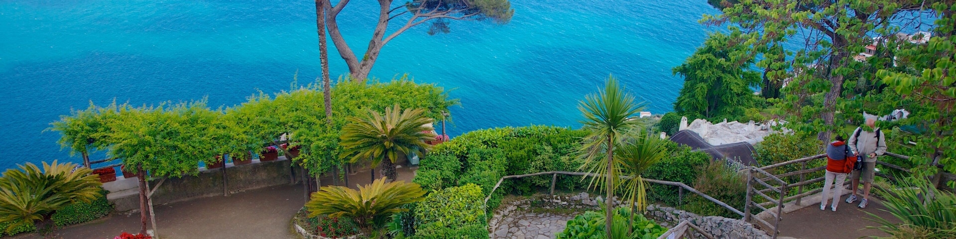Villa Rufolo showing general coastal views, flowers and a park