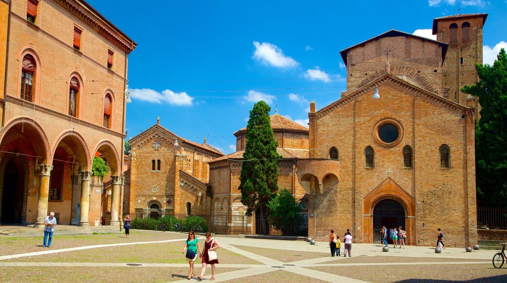 Basilica Santo Stefano featuring a square or plaza, a small town or village and heritage architecture