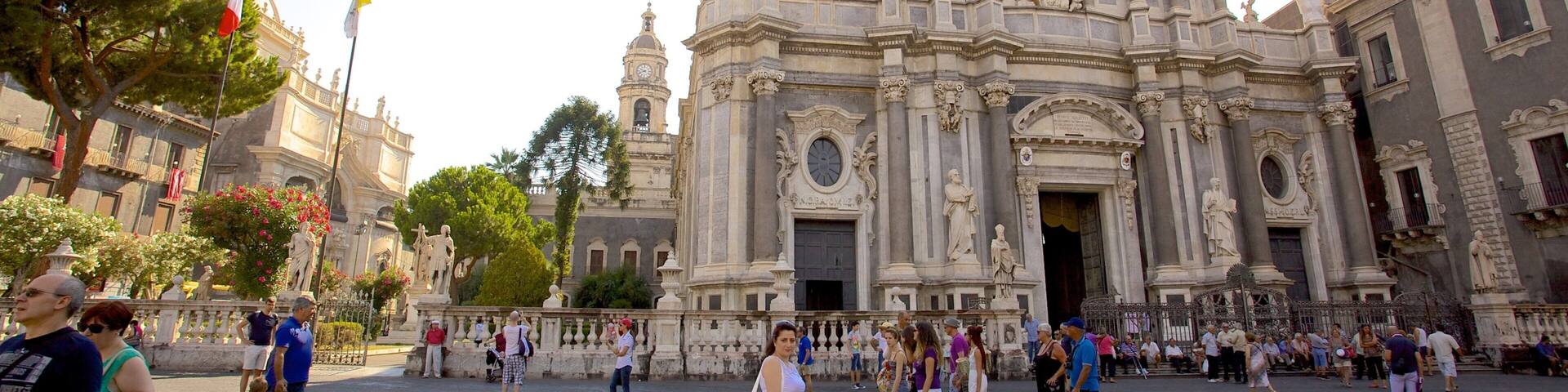 Catania Cathedral featuring a church or cathedral, religious elements and a square or plaza