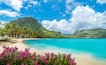 Landscape with Le Morne beach and mountain at Mauritius island, Africa