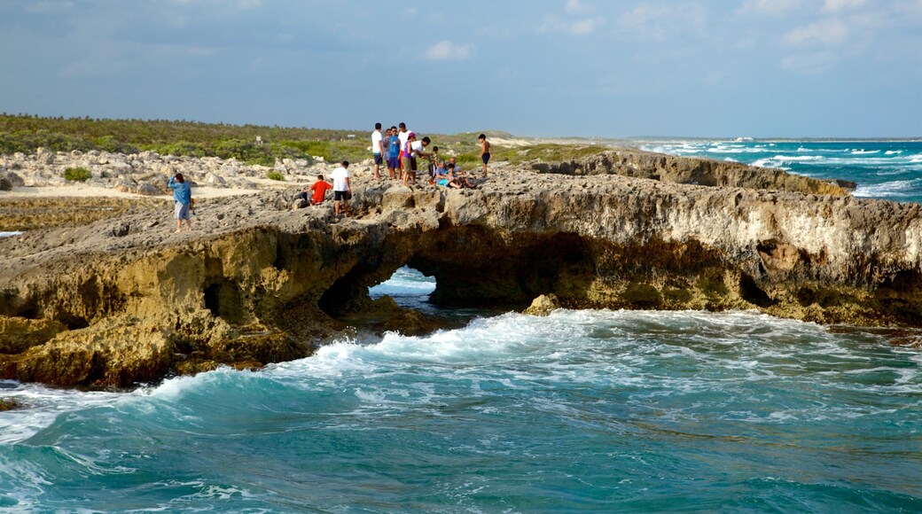 El Mirador showing rugged coastline and general coastal views as well as a small group of people