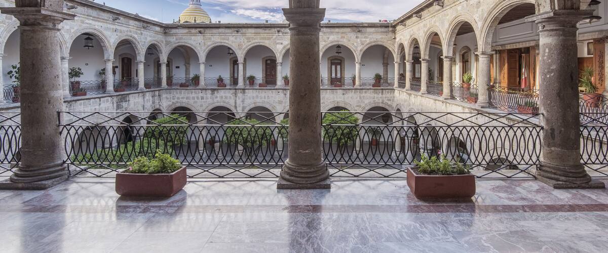 Arches and courtyard of Governor's Palace, Guadalajara, Jalisco, Mexico; Shutterstock ID 245711104