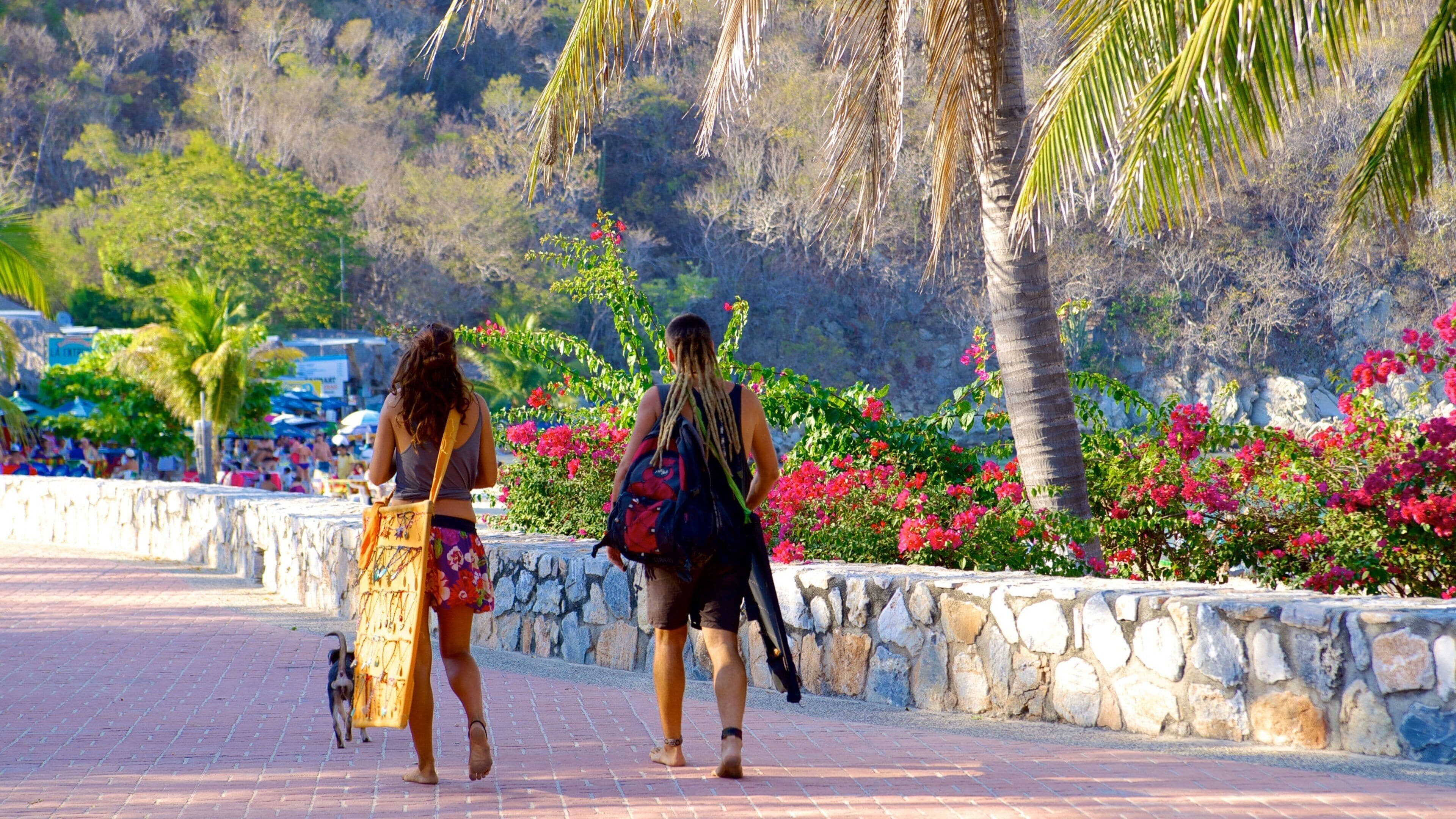 Spiaggia di La Entrega mostrando escursioni o camminate e paesaggio tropicale cosi come un piccolo gruppo di persone