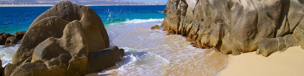 Playa del Amor showing rugged coastline and a beach