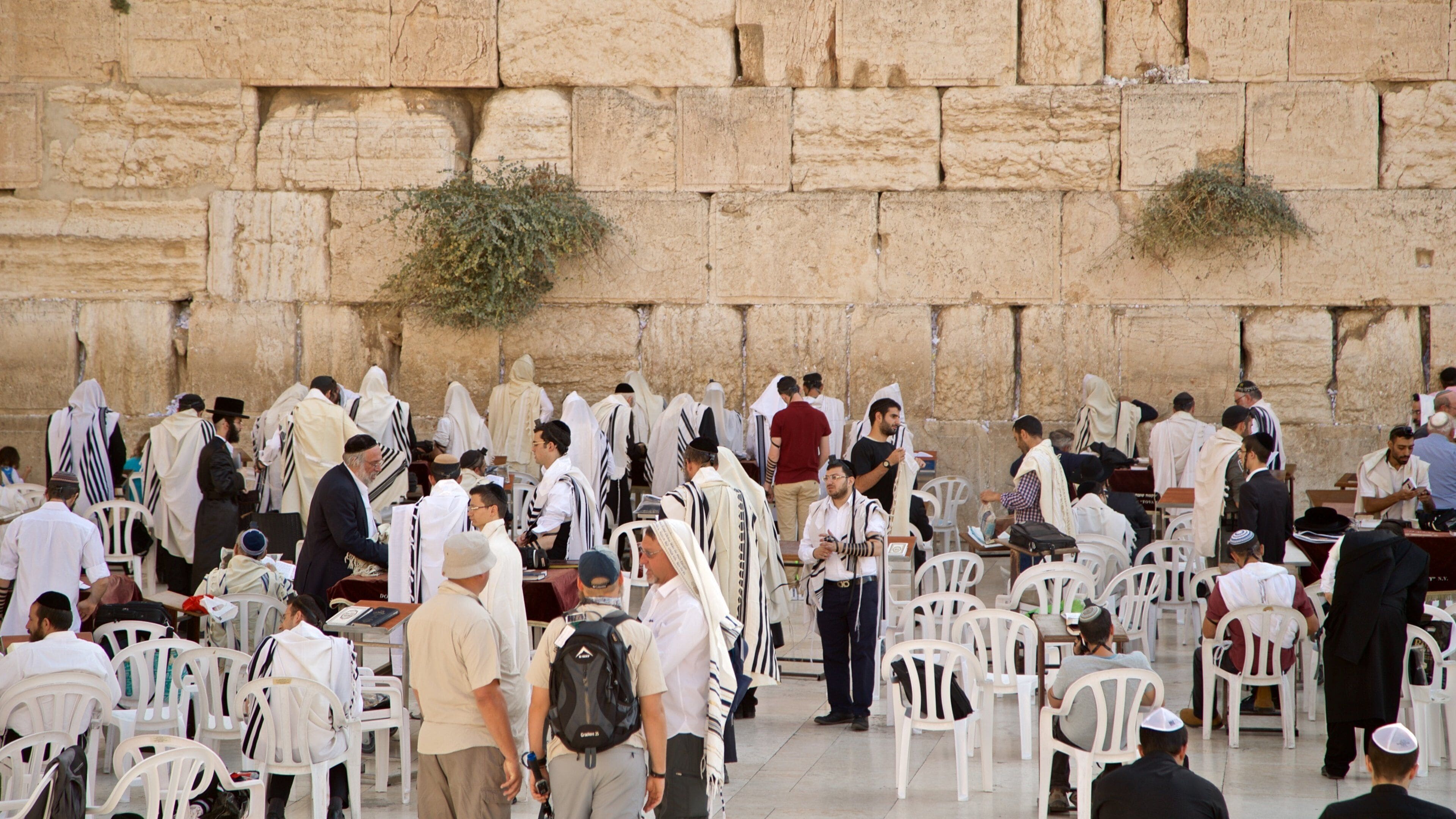 Western Wall featuring heritage elements and religious aspects as well as a small group of people