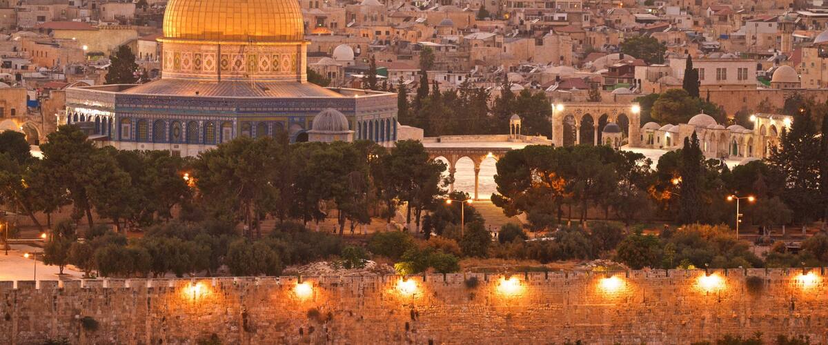 Temple Mount featuring a city, landscape views and a sunset