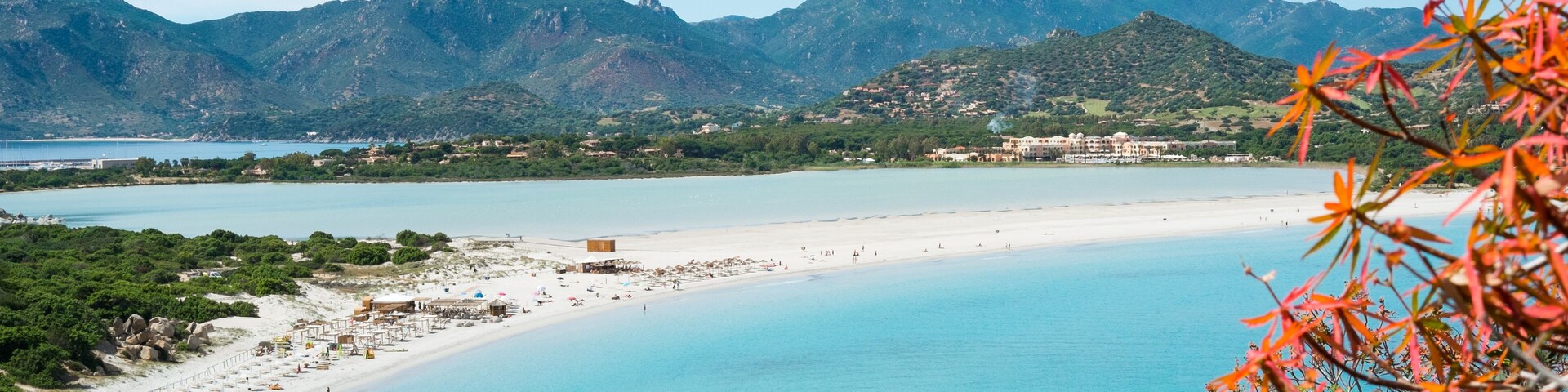 Aerial view of Villasimius beach, Sardinia, Italy