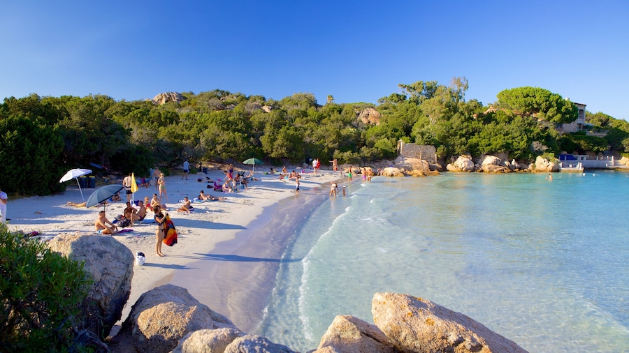 Capriccioli Beach which includes a beach as well as a large group of people