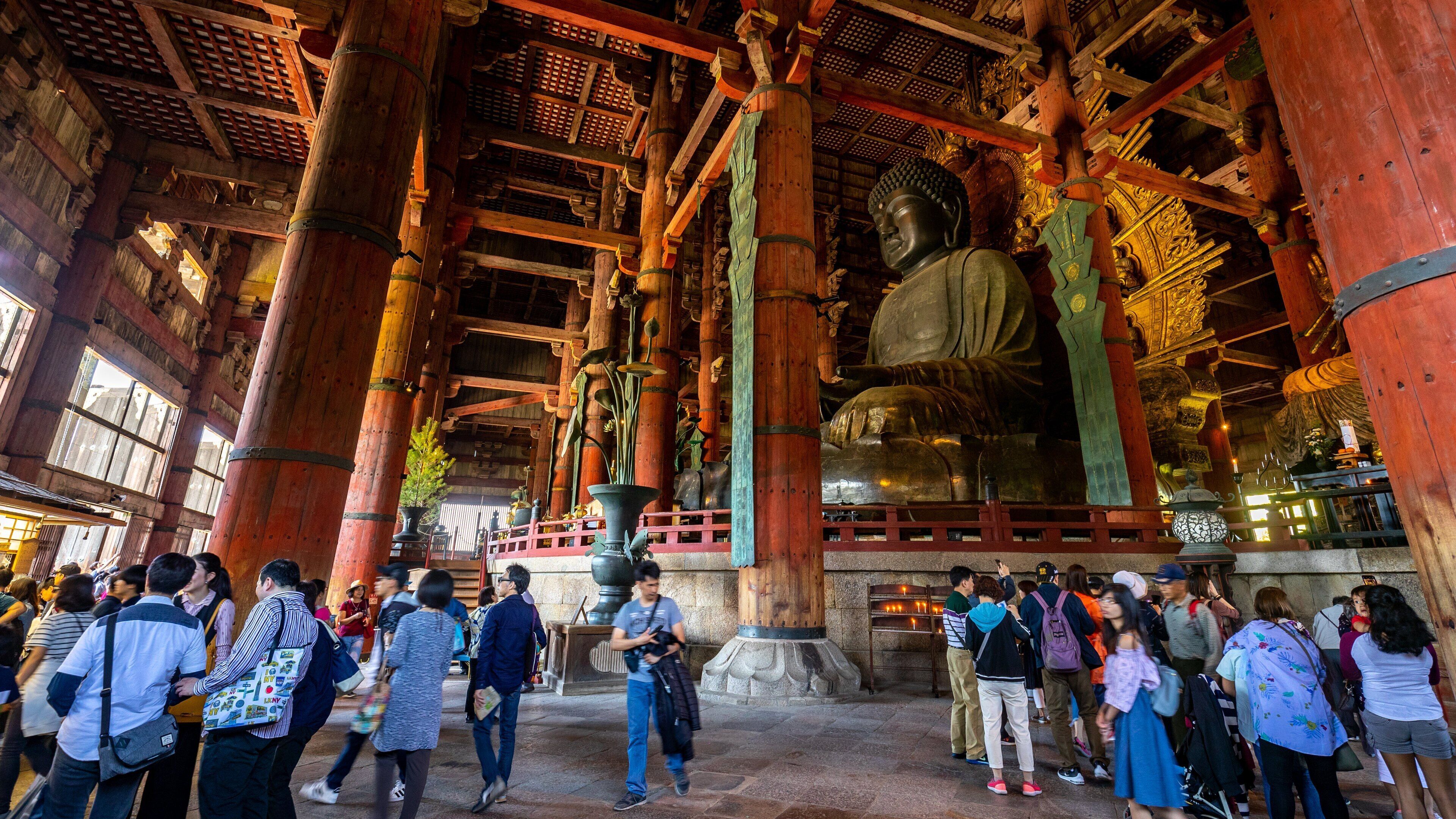Todaiji Temple featuring interior views, heritage elements and a temple or place of worship