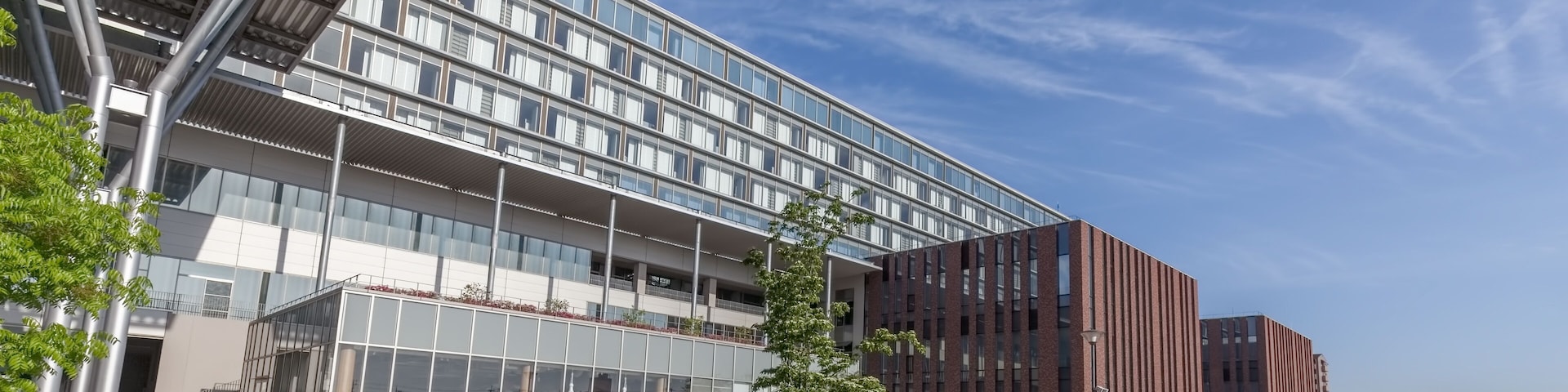 Ritsumeikan University Osaka Ibaraki Campus buildings and Iwakura park in Ibaraki, Osaka, Japan