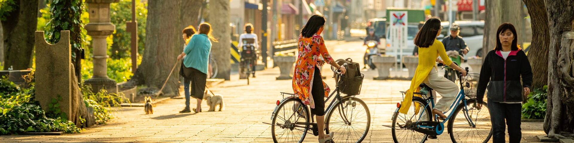 Sumiyoshi Park showing street scenes and cycling as well as a couple