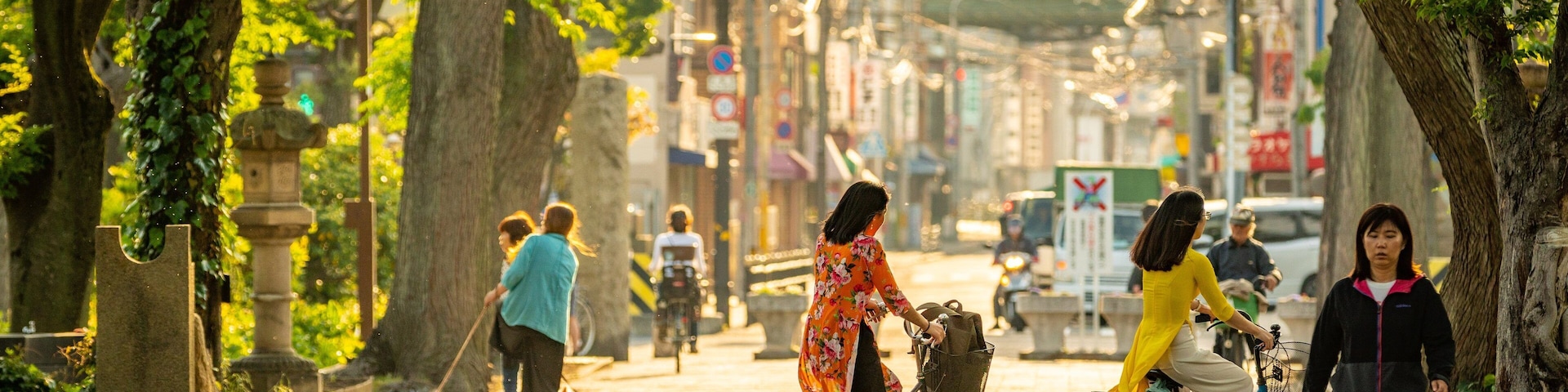 Sumiyoshi Park showing street scenes and cycling as well as a couple