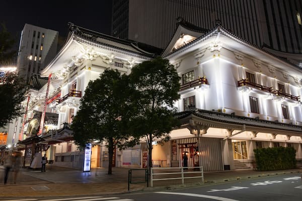 Kabuki-za Theatre which includes heritage elements and night scenes