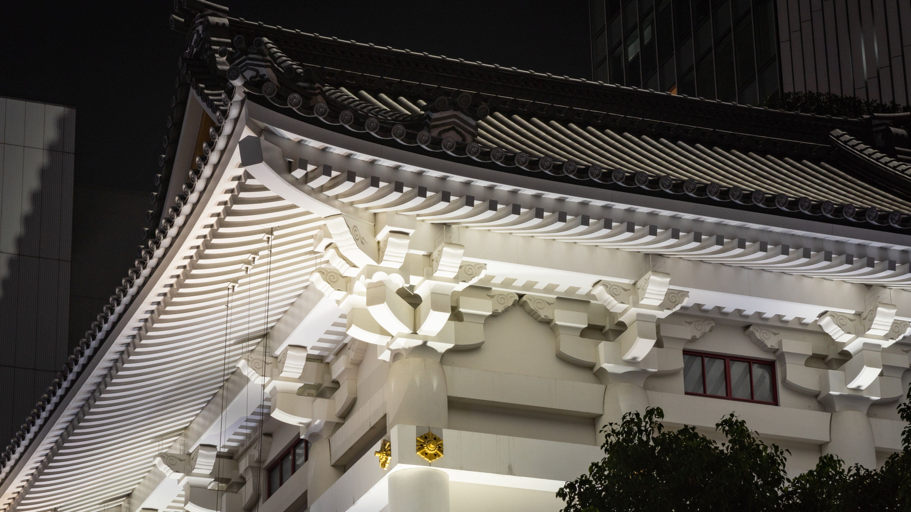 Kabuki-za Theatre showing heritage elements and night scenes
