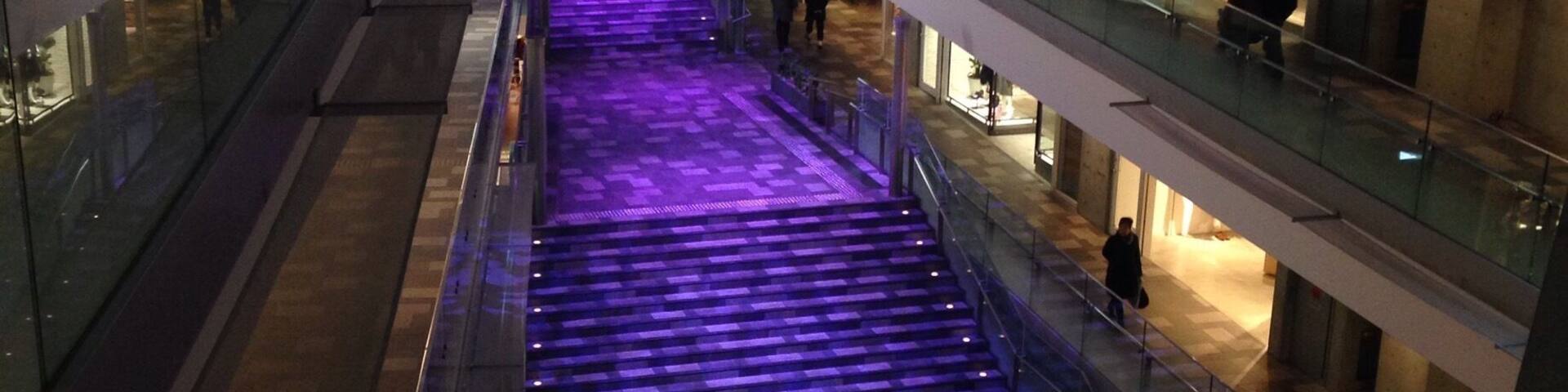 Tadao Ando designed this mall featuring a staircase at the center and ramp surrounding the walkways.