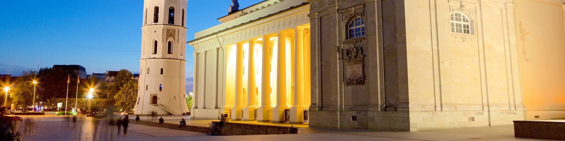 Cathedral Square showing heritage elements, religious aspects and night scenes