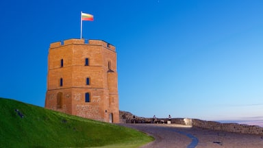 Gediminas Tower showing chateau or palace and a sunset