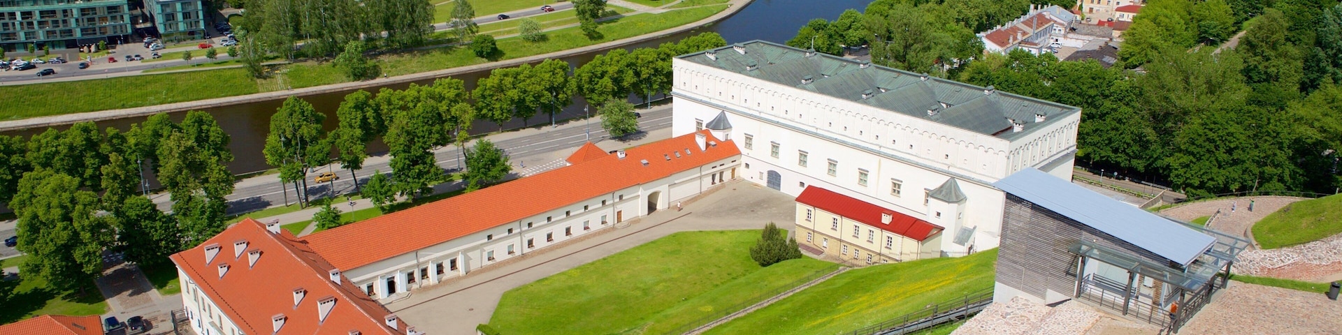 Gediminas Tower which includes a river or creek and a city
