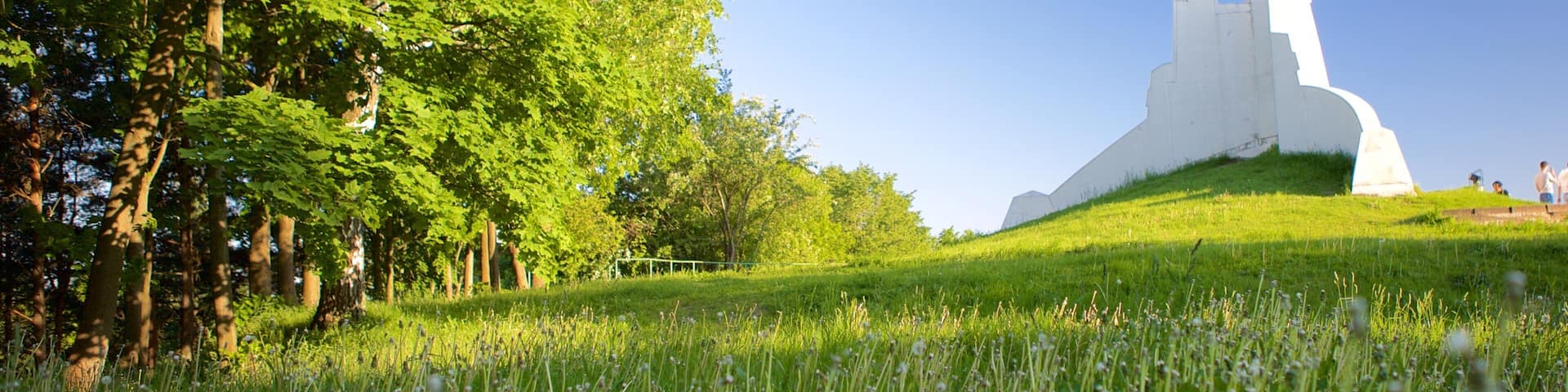 Three Crosses featuring a garden, religious aspects and a monument