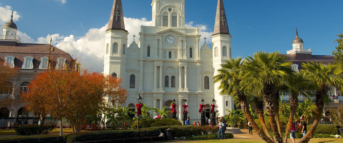 Saint Louis Cathedral featuring a city, religious elements and a church or cathedral