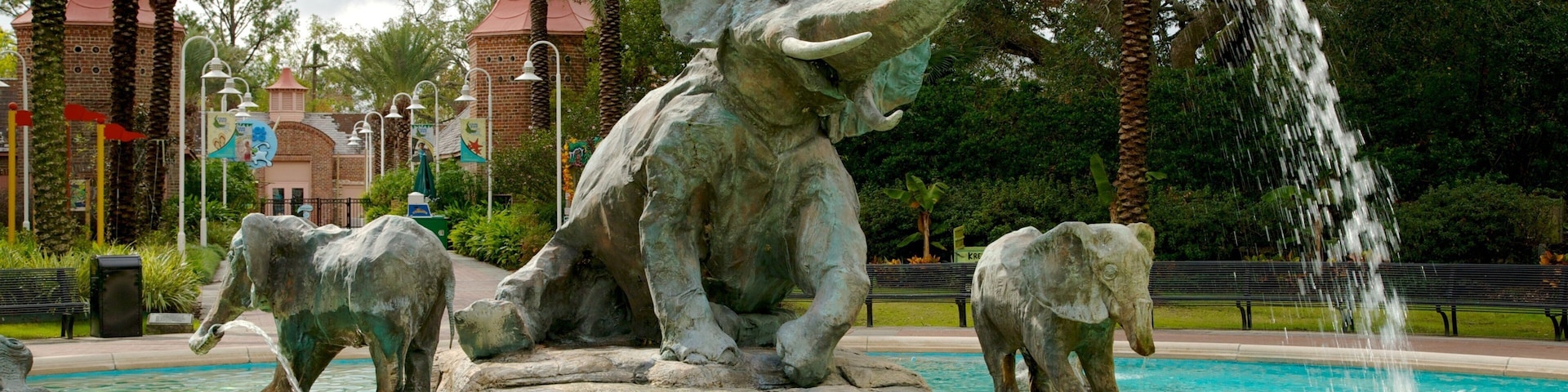 Audubon Zoo mettant en vedette animaux du zoo et une fontaine