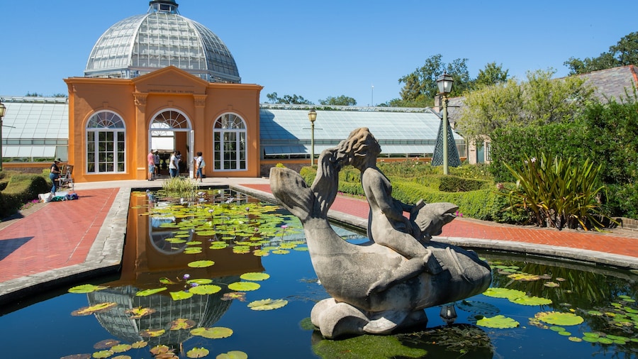 New Orleans Botanical Garden which includes a park, a statue or sculpture and a pond
