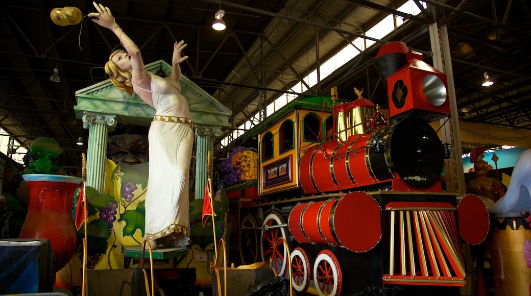 Mardi Gras World showing rides, railway items and interior views
