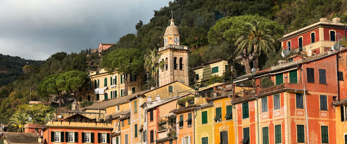 Portofino - Colorful houses and church of St. Martin. Genova, Liguria, Italy