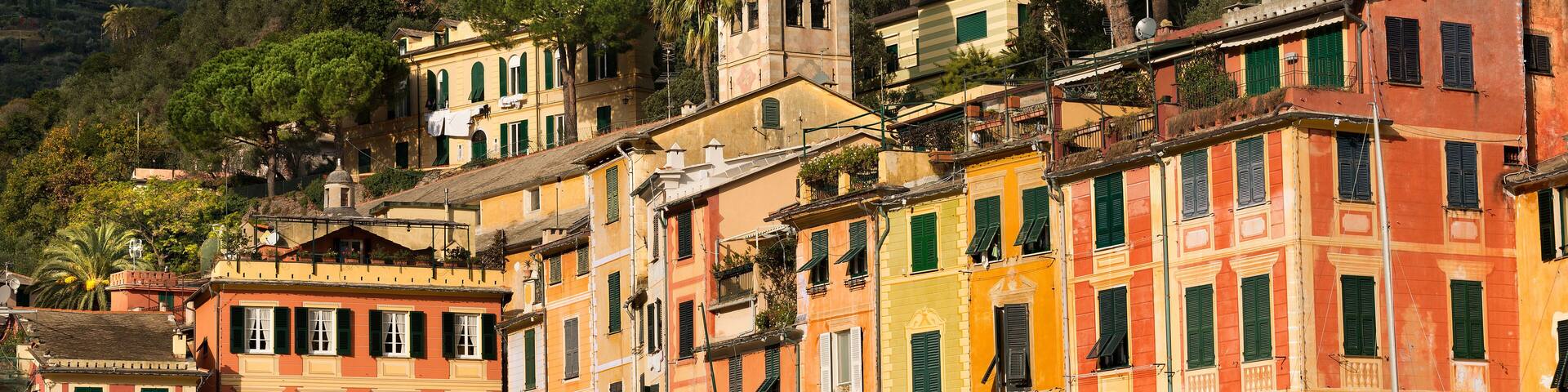 Portofino - Colorful houses and church of St. Martin. Genova, Liguria, Italy