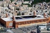 KXJX3M Municipal Stadium Luigi Ferraris, Genoa, Italy, the oldest stadium in Italy still in use, viewed from the Mura di San Bartolomeo