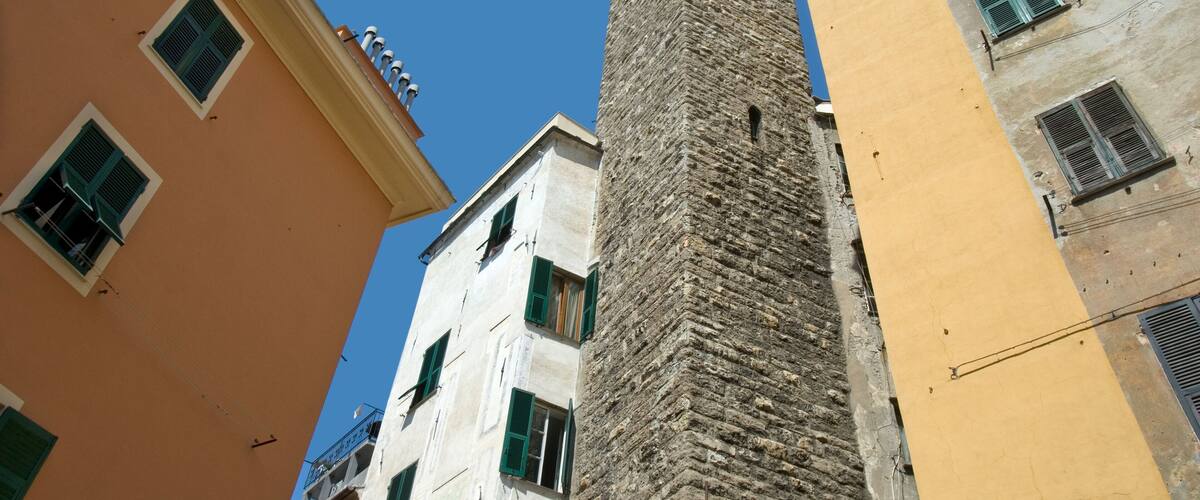 BX2ACG The Torre degli Embriaci in the old town of Genoa, North West Italy.