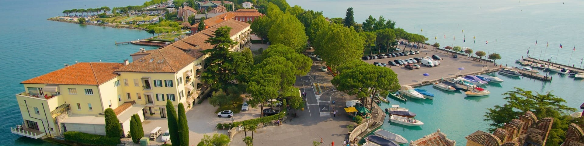 Scaliger Castle which includes a city and a lake or waterhole