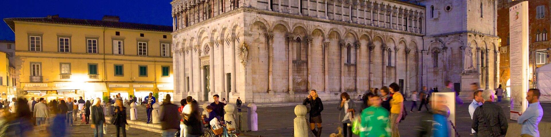 Piazza San Michele which includes a city, a church or cathedral and heritage architecture