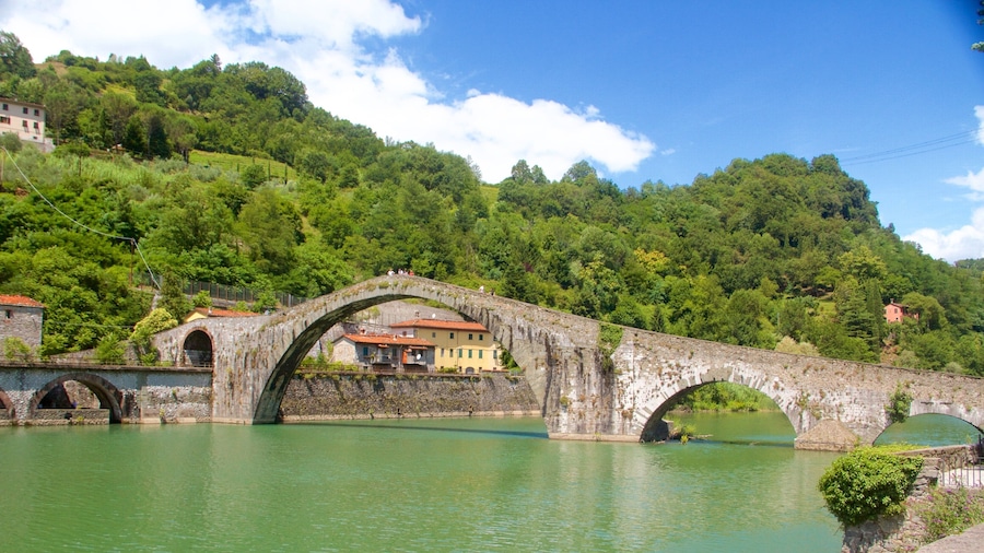 Ponte della Maddalena which includes a bridge and a lake or waterhole