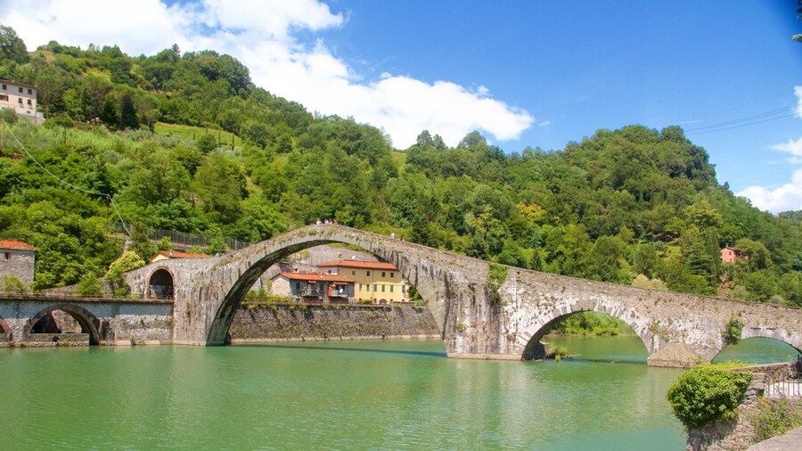Ponte della Maddalena which includes a bridge and a lake or waterhole