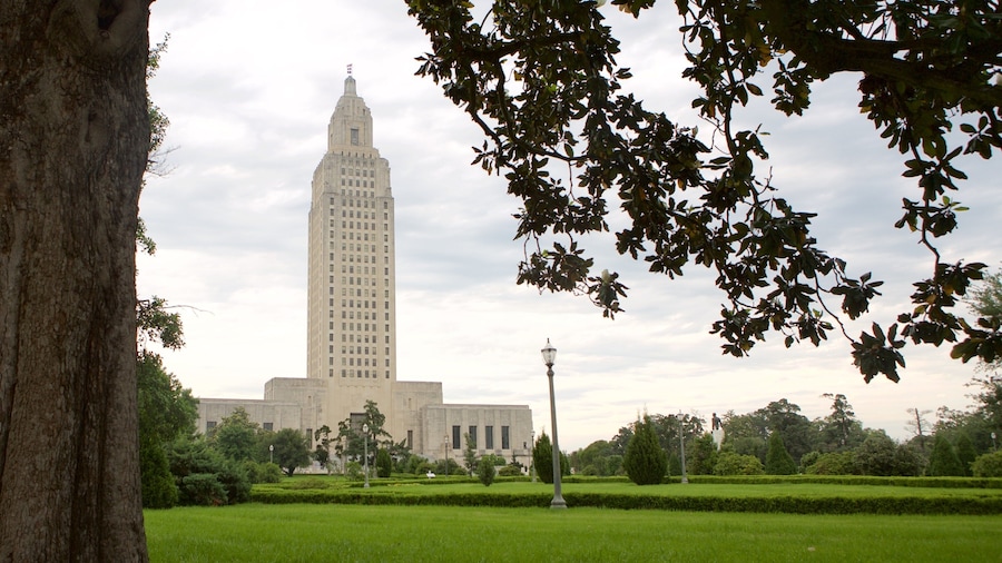 Louisiana State Capitol showing a garden